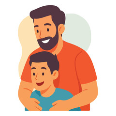 Illustration of Happy Father Lifting His Son and Daughter in Celebration of Father's Day