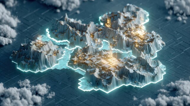 Futuristic Blockchain Landscape with Crypto River