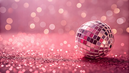 Disco ball with pink glitter and bokeh lights
