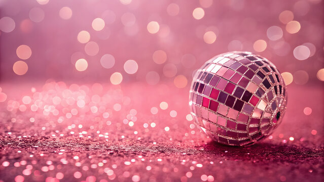 Disco ball with pink glitter and bokeh lights - Powered by Adobe