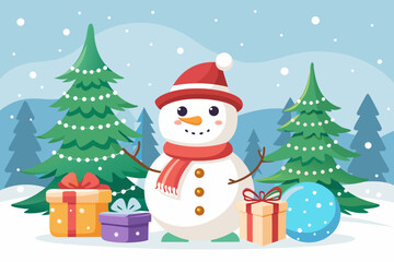 snowman with christmas tree