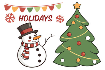 snowman with christmas tree