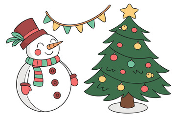 christmas tree with snowman and gifts