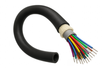 Fiber Optic Cable Exposing Colorful Wires on Transparent Background