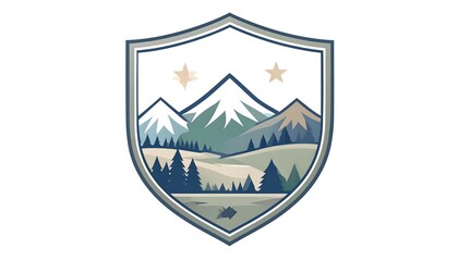 Mountain landscape emblem on shield