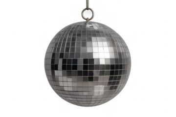 Silver disco ball hanging with transparent background