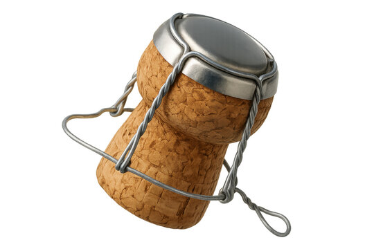 Champagne cork with muselet wire and transparent background
