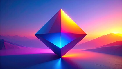 Colorful Geometric Pyramid in a Surreal Landscape.