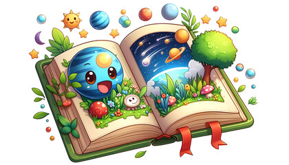 Colorful Cartoon Open Book Illustration Graphic