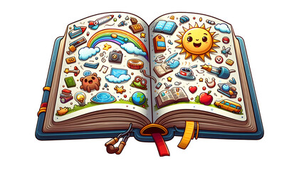 Creative Cartoon Open Book Drawing for Education
