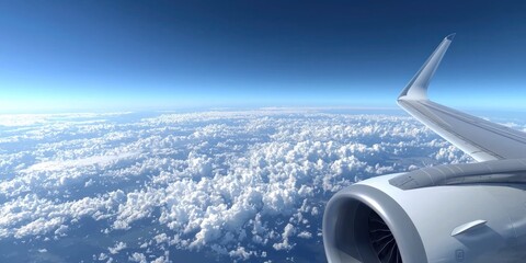 A traveler gazing out of an airplane window, watching clouds and the sky