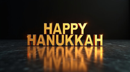 A striking composition featuring golden happy hanukkah lettering, brilliantly illuminated against a dark background, evoking the spirit and warmth of the hanukkah celebration