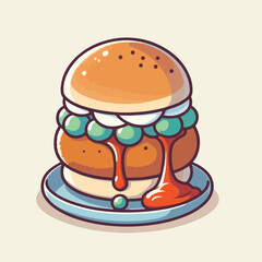 Whimsical Cartoon Burger Illustration with Dripping Sauce and Green Toppings