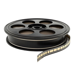 Obraz premium Vintage movie film reel isolated on black background in dramatic studio light