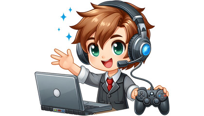 Funny Cartoon Gamer Boy Avatar with Headphones