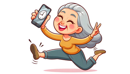 Happy Senior Woman Cartoon Character in Joyful Pose