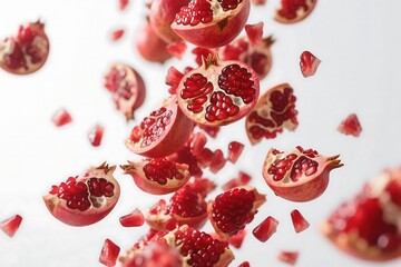 Fresh pomegranate and seeds on a white background