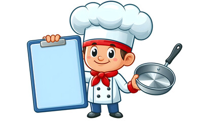 Smiling Cartoon Chef Holding Frying Pan Artwork