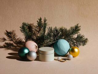 Minimalist Christmas Jewelry and Decor with Teal Blue and Warm Pink Tones 
