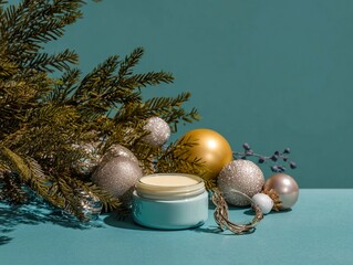 Minimalist Christmas Jewelry and Decor with Teal Blue and Warm Pink Tones 