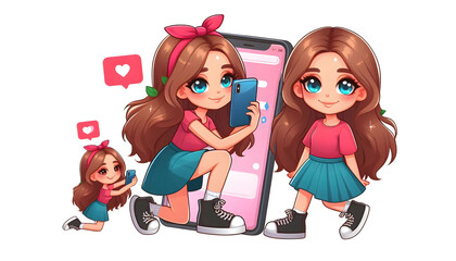 Stylish Cartoon Influencer Girl With Smartphone