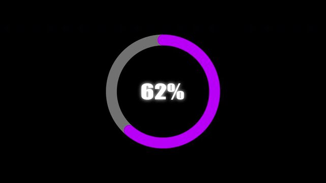 Futuristic neon ring progress indicator showing with glitch effect circle loding animation