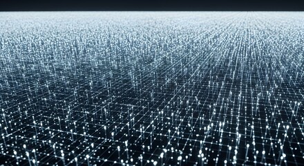 A vast, interconnected digital network of glowing nodes stretching into the distance, representing data flow and complex systems.