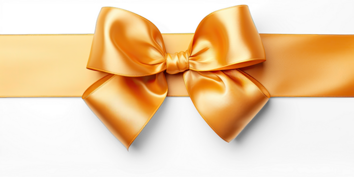A golden bow with a yellow ribbon against a transparent background