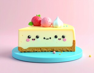 Cute 3D Tiramisu with cute face with smooth tone color background