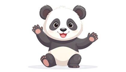 Naklejka premium Cute cartoon panda sitting, waving
