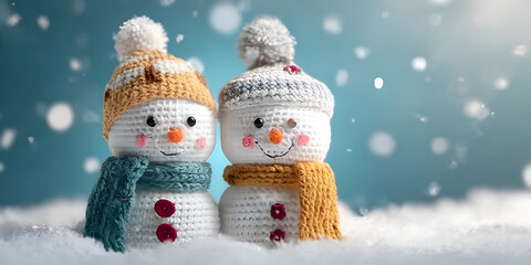 Adorable crochet snowmen with colorful scarves and hats, capturing the essence of winter cheer and handmade craftsmanship.