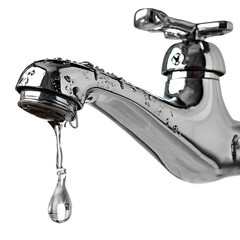 Close-up of a shiny chrome faucet with a water droplet against a black background