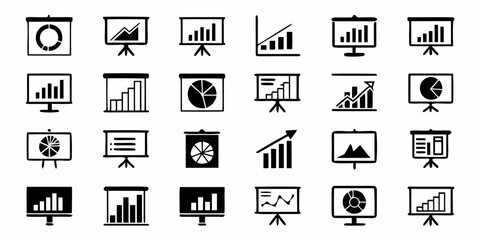 Collection of hand drawn infographic icons representing various types of charts and graphs for presentations