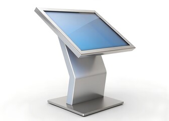 Silver Touchscreen Kiosk on White Background for Information Advertising and Interactive Displays