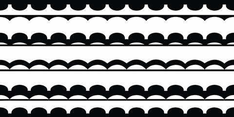 Seamless pattern of repeating black scalloped borders on a white background
