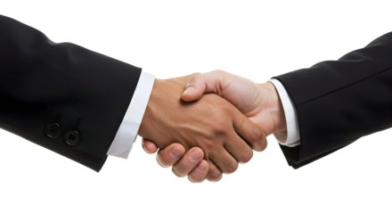 Business handshake demonstrating agreement and collaboration, isolated on transparent background