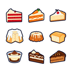 Cake slices set vector with desserts isolated.