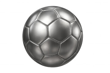 Silver soccer ball spinning against transparent backdrop, highlighting dynamic sports design
