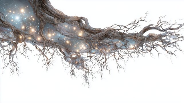 Tree roots with starry sky and branches - Powered by Adobe