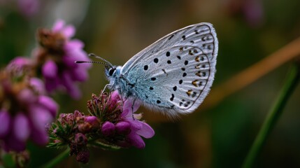 Fototapeta premium Close-Up of Blue Butterfly on Pink Wildflower in Natural Garden Setting