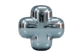 Transparent 3d glass cross symbol representing healthcare on transparent background