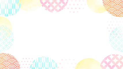 水彩風の和柄水玉模様のフレーム