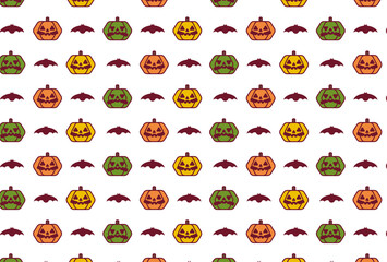 ハロウィンのかわいいカボチャとコウモリのシームレス背景