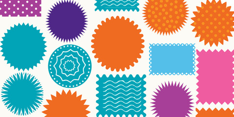 Colorful collection of abstract shapes and patterns in a playful modern design