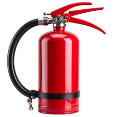 Obraz premium Fire Extinguisher Isolated On White Background: A vibrant red fire extinguisher, a symbol of safety, stands ready to combat any fiery threat, embodying protection and readiness.