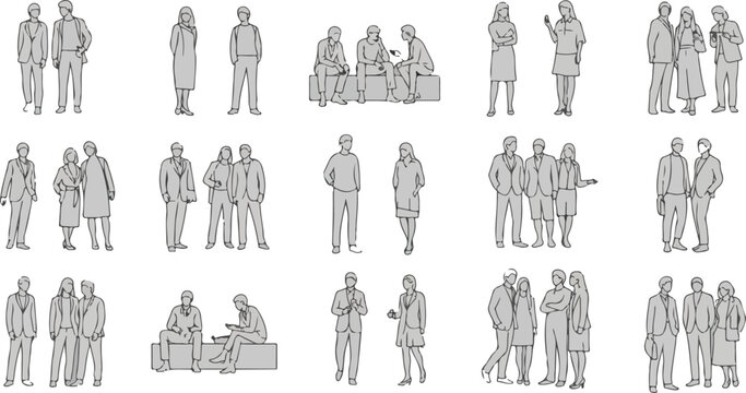 Collection of hand drawn sketch figures in various poses and groups
