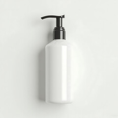 White Plastic Pump Dispenser Bottle on Light Background for Personal Care or Skincare Products