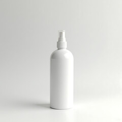 White Spray Bottle Standing on Plain White Background Minimalist Studio Shot