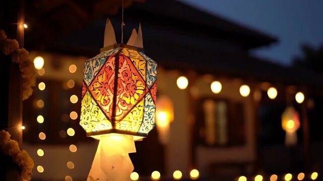 Radiant Diwali Festival of Lights: Traditional Indian Lantern Decoration with Warm Bokeh, Evoking Deepavali Celebration and Hindu Cultural Joy Background