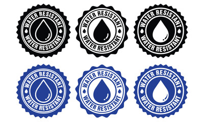 Set of Water Resistant Badge Stamp logo design Vector icon template illustration